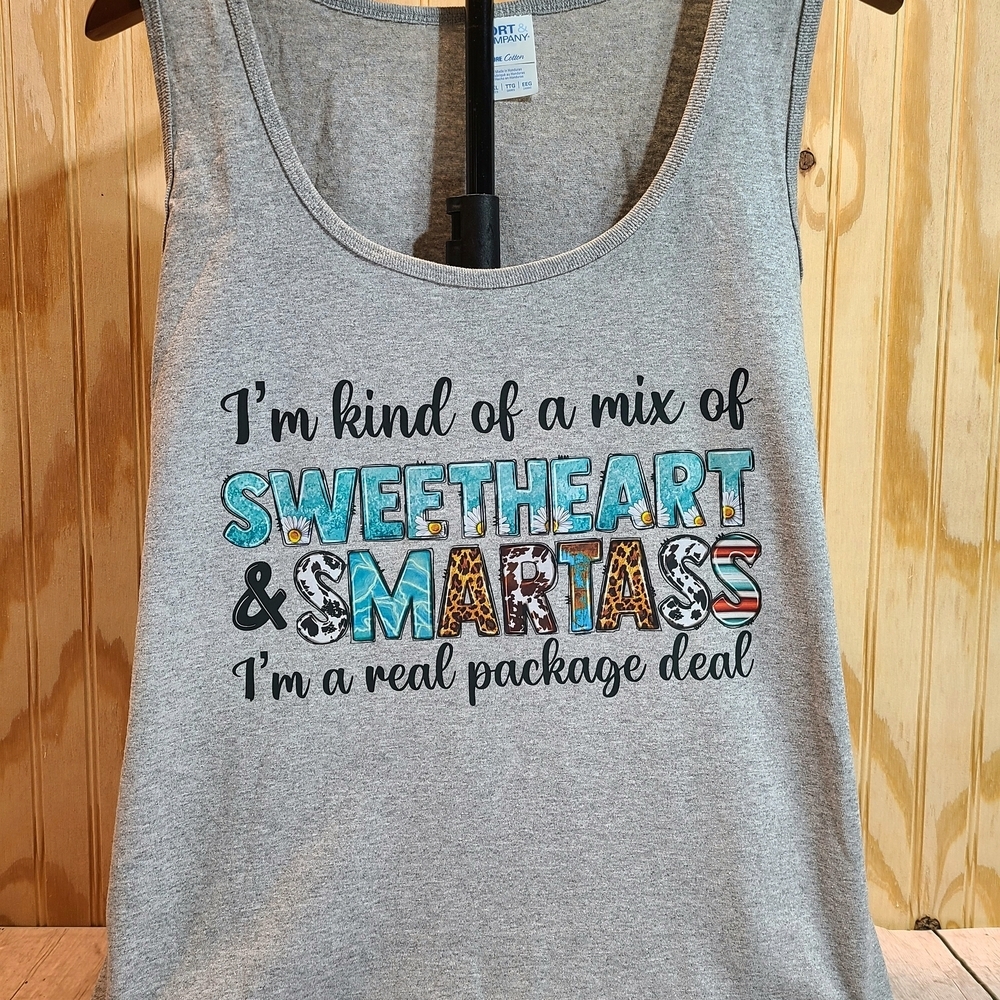 Sweetheart and Smartass Sassy Gray Graphic Tank Top